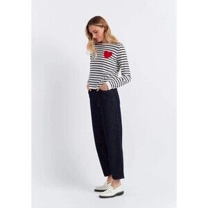 Women's Chinti and Parker Sweater Cream-Navy 100% Cashmere  Heart Breton Size S